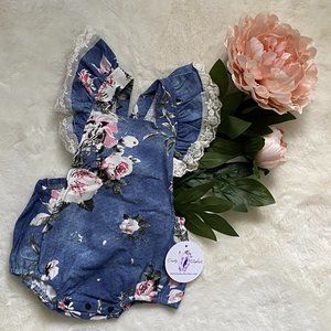 Infant Girls Lace Flying Sleeve Floral Printed Rom